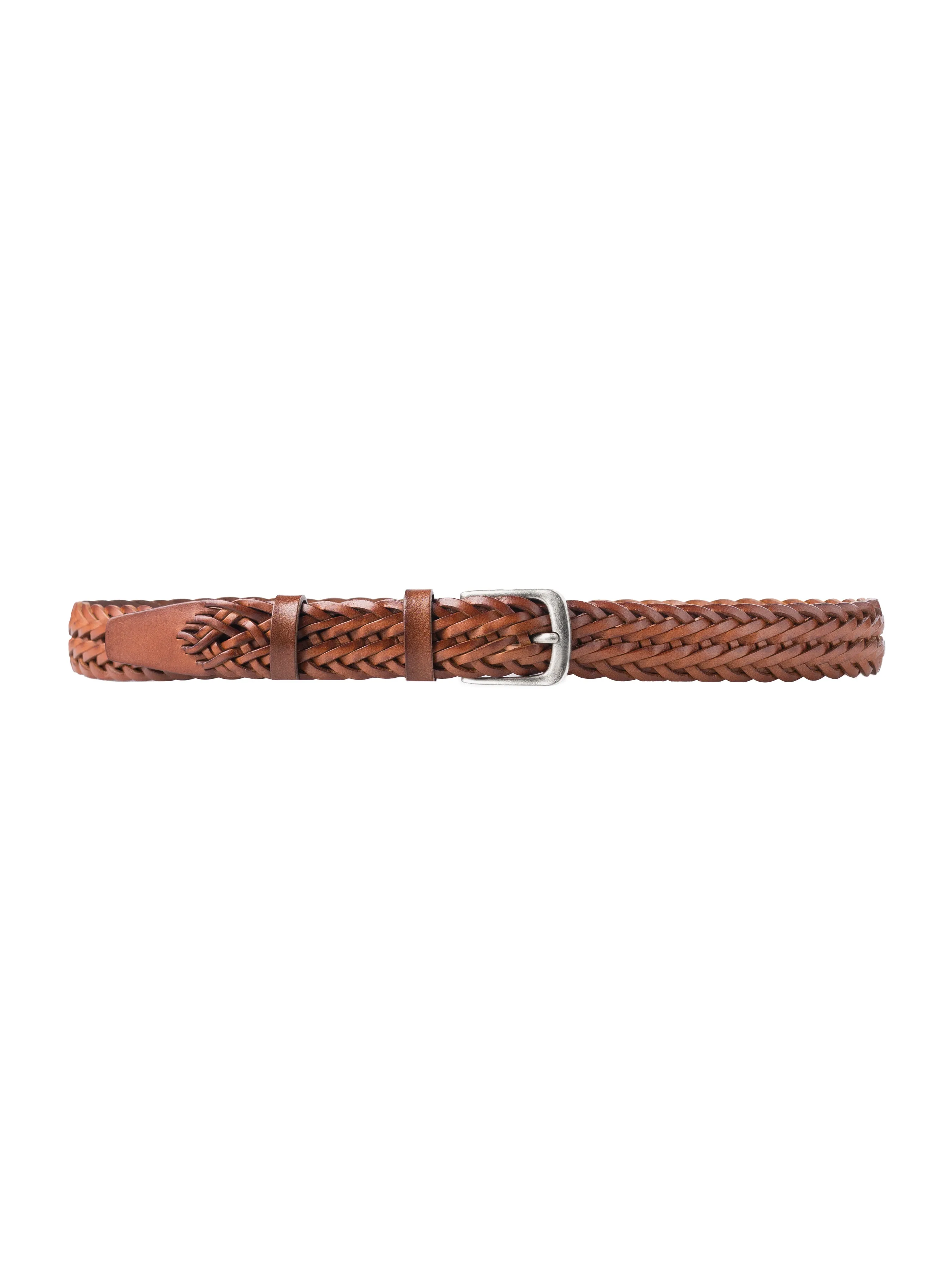 Weave Leather Belt with Palladium - Toned Buckle