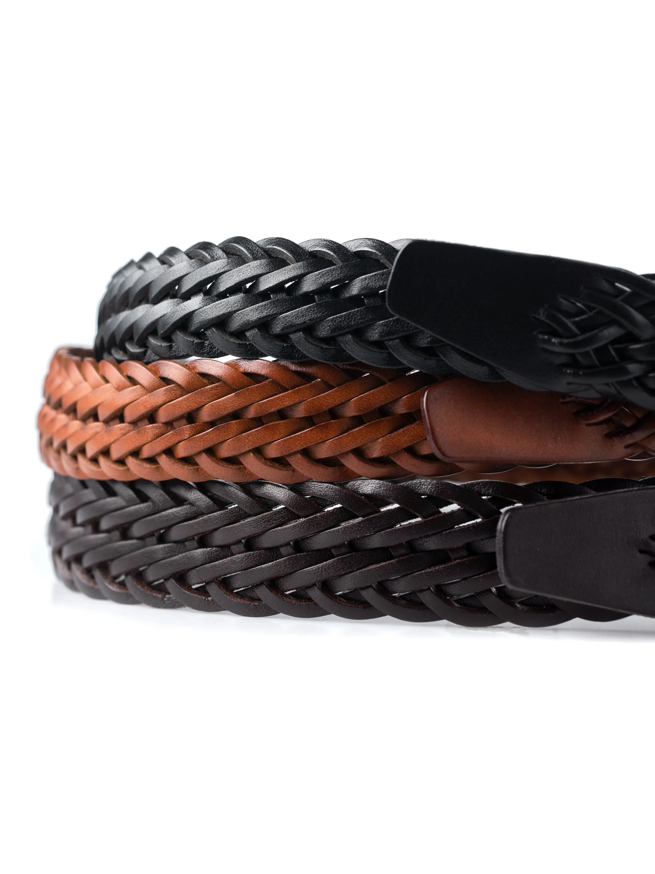 Weave Leather Belt with Palladium - Toned Buckle