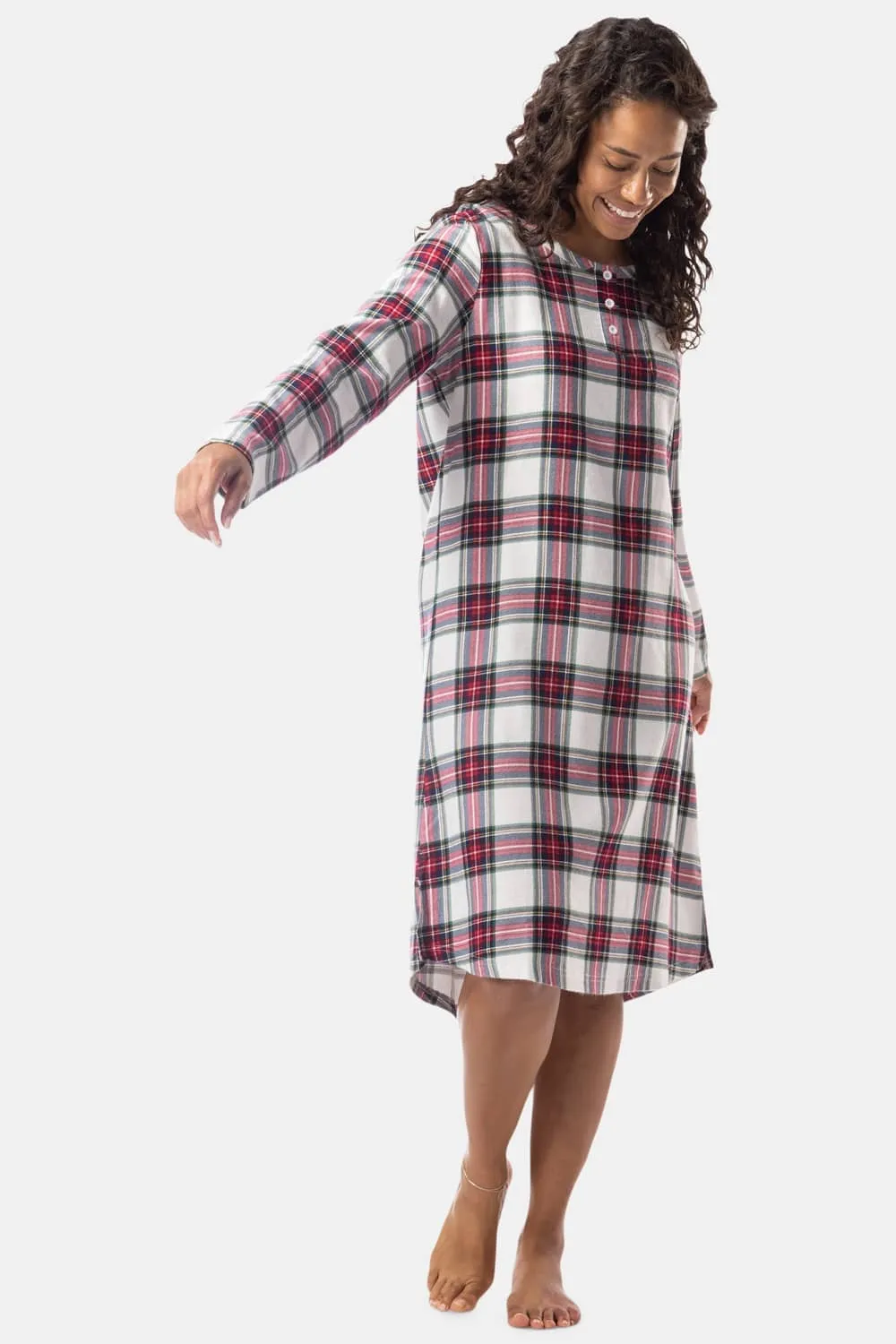 Women's EcoFlannel™ Below Knee Henley Nightshirt