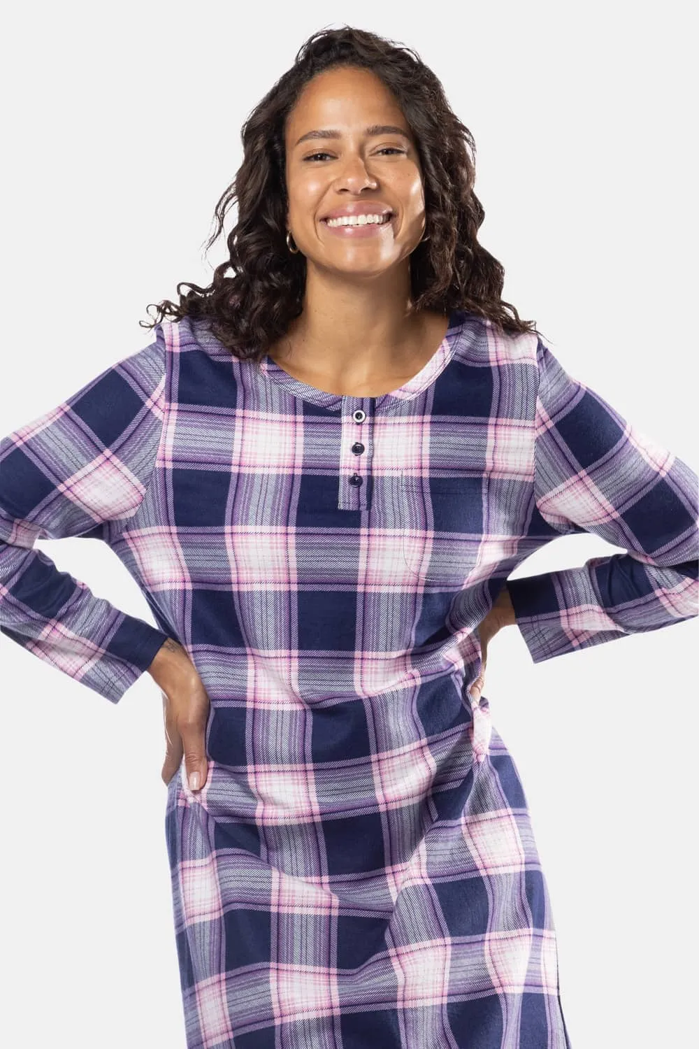 Women's EcoFlannel™ Below Knee Henley Nightshirt