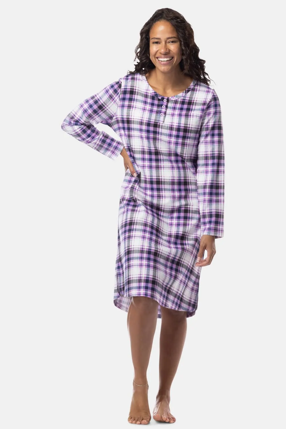 Women's EcoFlannel™ Below Knee Henley Nightshirt